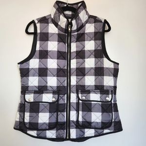 Aspen White Buffalo Check Quilted Full Front Zip Vest Jacket Pockets Sz. Large